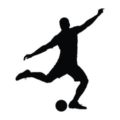 Male football player kicking ball vector black silhouette.