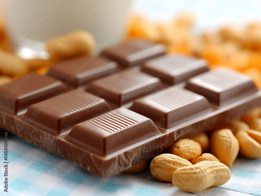 Poster a macro vertical photograph highlighting the smooth texture of the milk chocolate and the rough surf