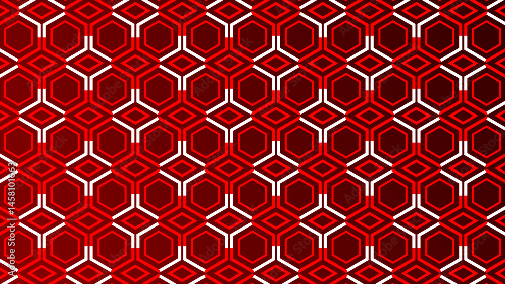Poster red lines moving over hexagonal pattern white color background