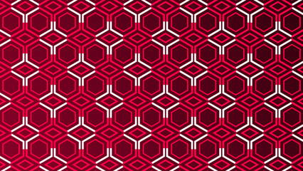 Magenta red lines moving over hexagonal pattern white color background