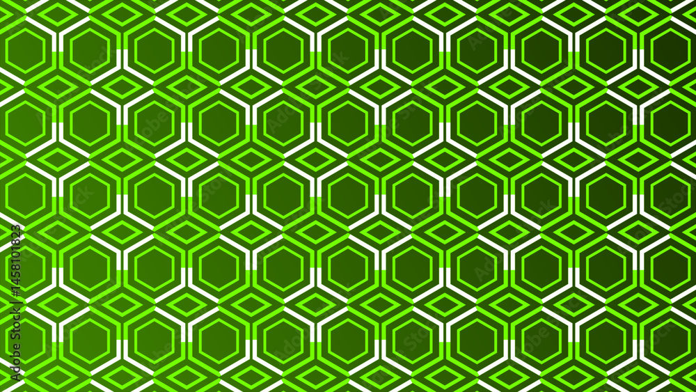 Poster lime green lines moving over hexagonal pattern white color background