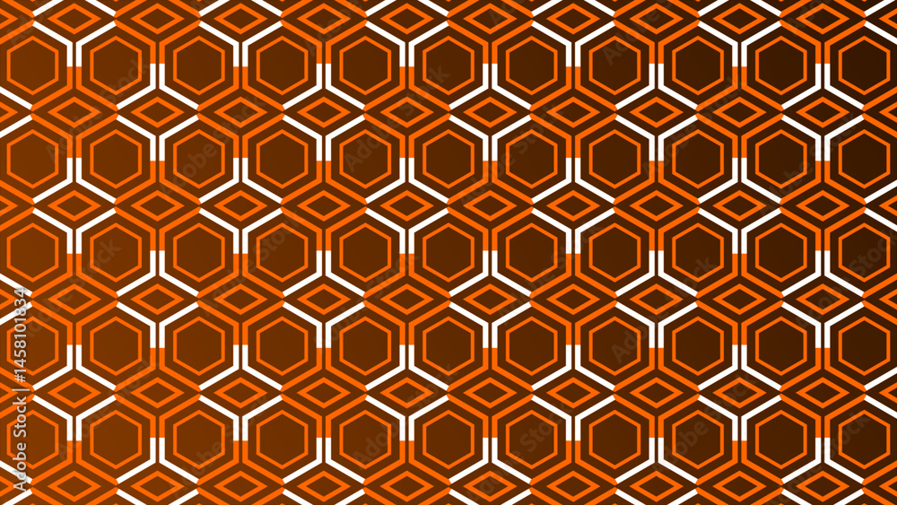 Poster orange lines moving over hexagonal pattern white color background