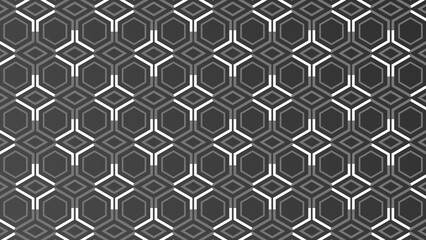White and black lines moving over hexagonal pattern white color background