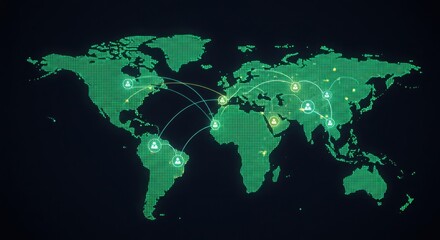 Interconnected glowing dots forming a world map representing global business alliances and strategic partnerships