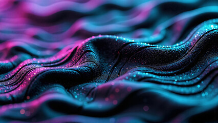 Abstract wave pattern illuminated with vivid blue and magenta lights, creating a futuristic and dreamy effect. A visual feast!