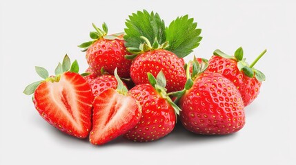 Vibrant strawberries with shadow and depth, arranged organically and cut out for mockup use