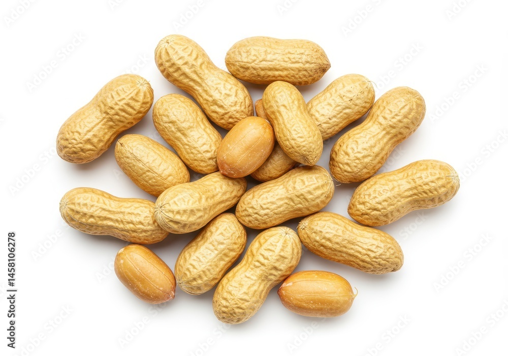 Poster pile of peanuts in shells and out of shells on a white background