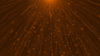 Orange meteor shower wavy particles falling with sparkling particles , particles background