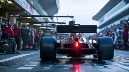 Formula 1 Car Racing Through Urban Street Circuit at High Speed with Motion Blur and Aerodynamic Design Under Dramatic Cloudy Sky