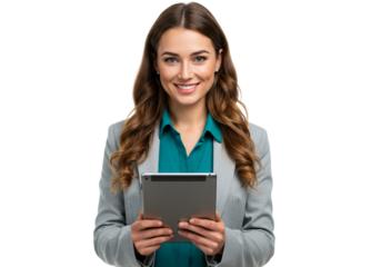 Cheerful Businesswoman Holding Tablet Portrait Smiling Professional Happy