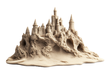 Detailed Beige Sandcastle Model on Transparent Background, PNG