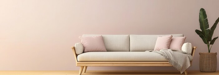 Cozy Minimalist Living Room with Light Colors and Plant Accent