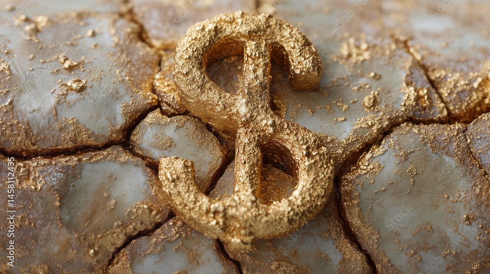 Poster gold dollar symbol on aged surface: a gleaming gold dollar symbol is artfully embedded within a weat