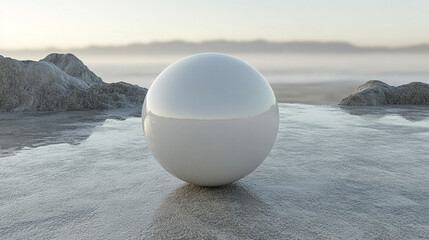 A minimalist 3D rendering of a small gray globe floats in a soft, blurred background, symbolizing simplicity, global unity, and the quiet presence of interconnectedness in a digital world.

