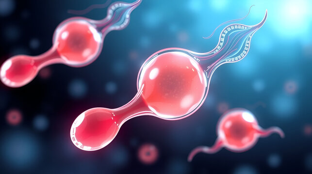 Illustrative presentation of cryonic preservation of male semen cells or male sperm- 3d illustration