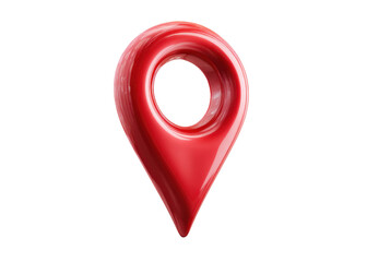 Glossy red 3D map pointer icon isolated on transparent background, representing location, navigation, and direction.