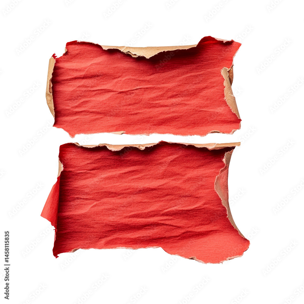 Poster red torn paper isolated on a transparent background for creative design and artistic projects, red t