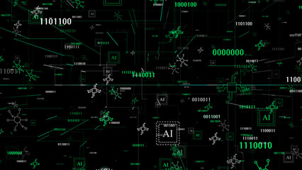 Turquoise 3d technology element artificial intelligence matrix black background , cyberspace background