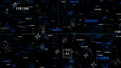 Royal blue 3d technology element artificial intelligence matrix black background , cyberspace background