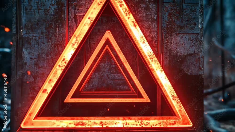 Aufkleber glowing red neon triangles geometric light creating striking visual effects and urgency
