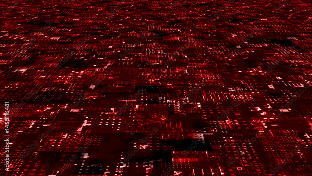 Poster motion graphic 3d digital technology futuristic red particles background. technological and motion p