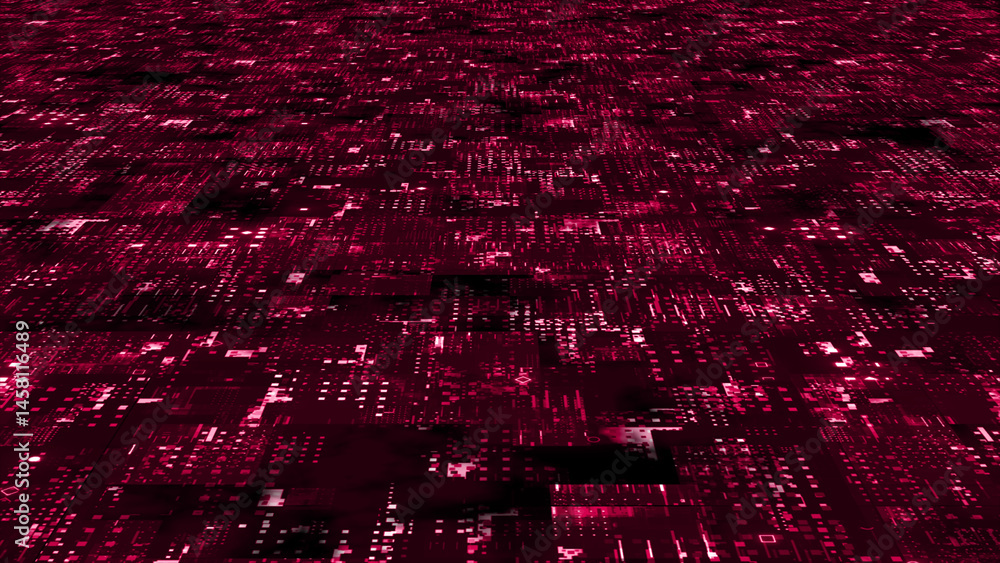 Poster motion graphic 3d digital technology futuristic magenta red particles background. technological and 