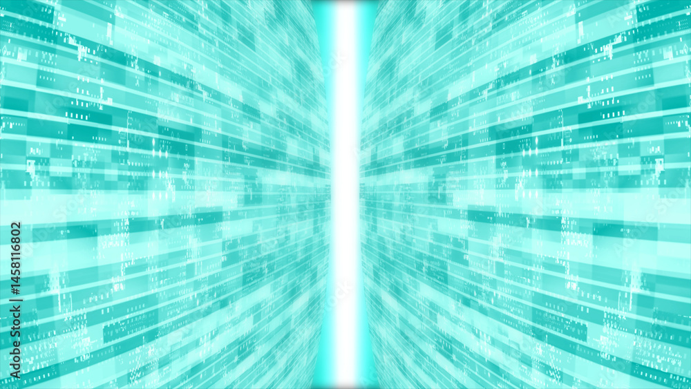 Poster 3d cyan striped box pattern movingtechnology 3d cyberspace with light rays