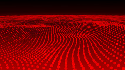 Red particle mesh wave Cyber technology background , Seamless animation of mesh wave particles background