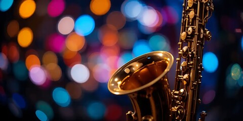 Fototapeta premium Saxophone with Colorful Bokeh Background