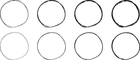 Set of hand drawn simple circles.set of grunge circle brush vector illustration.