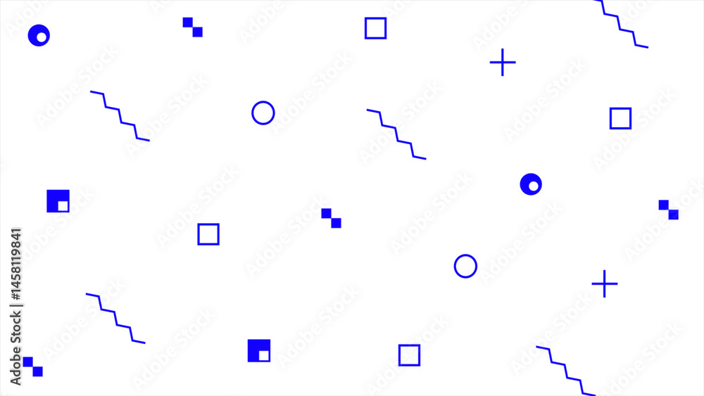 Poster blue random abstract shapes pop style minimal white background, simple and elegant background
