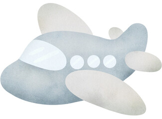 Airplane watercolor texture cute illustration with transparent background