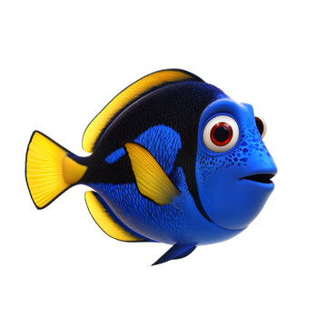 Vibrant Blue Tang Fish on White Background