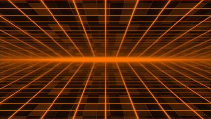 Moving Abstract sci-fi grid with flickering optical flare on the background Bright glowing neon lights, moving in space technology background