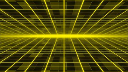Moving Abstract sci-fi grid with flickering optical flare on the background Bright glowing neon...