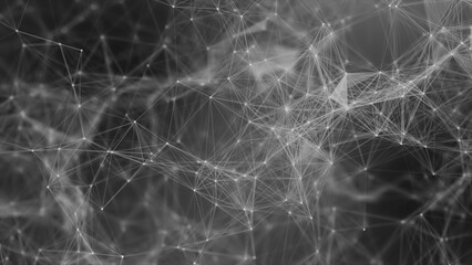 White and Black plexus Abstract digital connection moving dots and linesmesh,Technology background. Network of lines and dots background