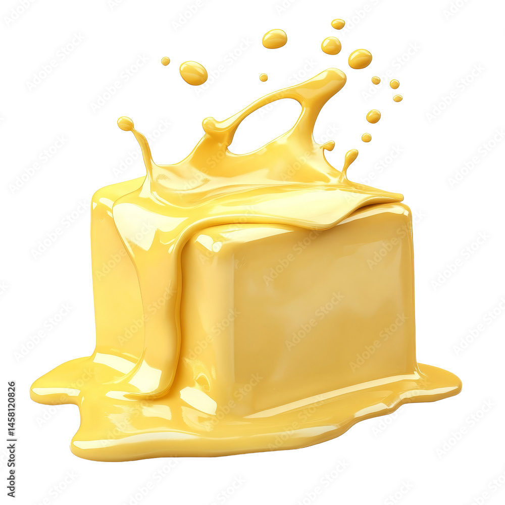 Aufkleber melting cube of butter isolated on a bright surface, dripping into a smooth pool in an inviting kitc
