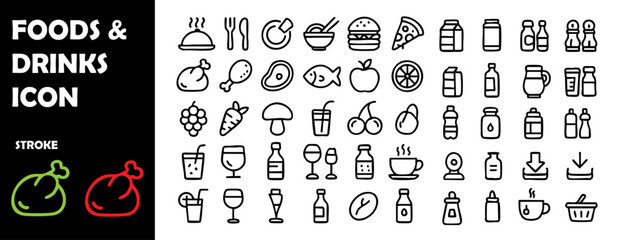Food and Drink Icons – Vector Set of Restaurant, Meal, and Beverage Symbols