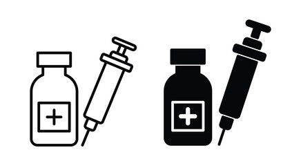 vaccination icon set. medicine injection icon sign vector. medical galas bottle and syringe line icon.