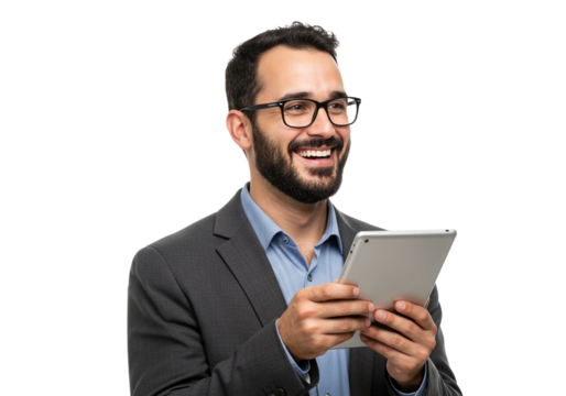 Smiling Businessman Holding Tablet Portrait Happy Professional Digital Technology