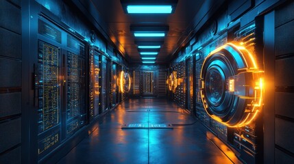 Futuristic Data Center Corridor: A Glimpse into the Digital Realm