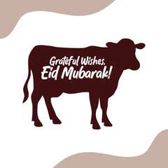 Minimalist Eid al-Adha greeting card featuring a cow silhouette and festive message, perfect for holiday-themed designs and social media posts