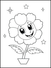 Black and White Flower plant Coloring Page for Kids – Fun and Educational Printable Worksheet with a cartoon character for Preschool and Kindergarten
