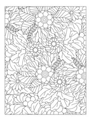Flower pattern. Vector doodle flowers in black and white. Page adult coloring book. Coloring Flower Page.