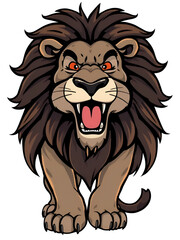 Fototapeta premium Roaring lion isolated on white background. Vector cartoon illustration.