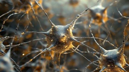 Microscopic View of Neuron Network:  Intricate Details of Neural Connections