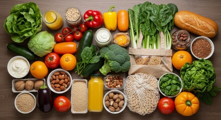 Abundant Fresh Harvest: A Diverse Array of Natural Foods on Wooden Surface