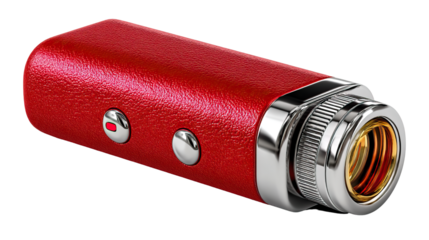 Isolated on white, a bright electric flashlight and a red torch are useful lighting tools