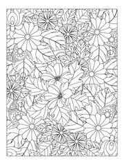 Flower pattern. Vector doodle flowers in black and white. Page adult coloring book. Coloring Flower Page.