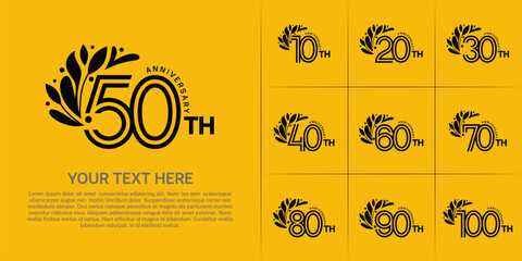 Fototapeta premium Anniversary logo type set with double line number and floral ornament. black color for celebration event